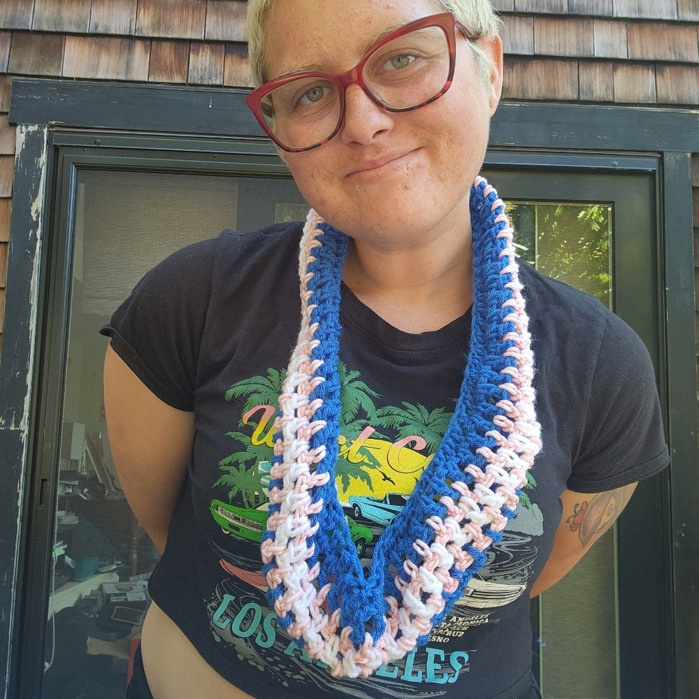 Handmade Trans Pride cowl